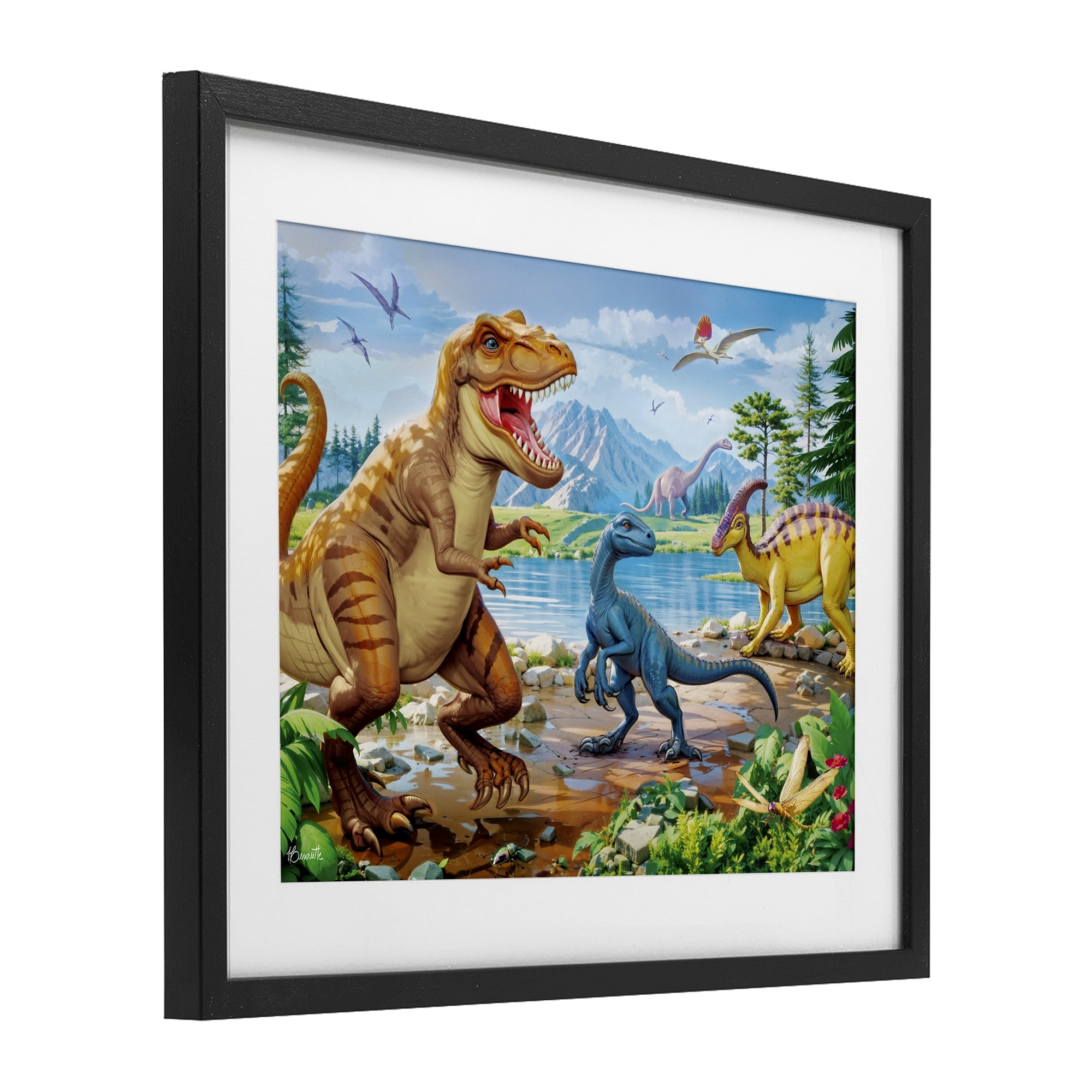 Stupell Industries Lush Jurassic Lakeside Black Framed Print Under Glass, design by Henriette Chinaglia