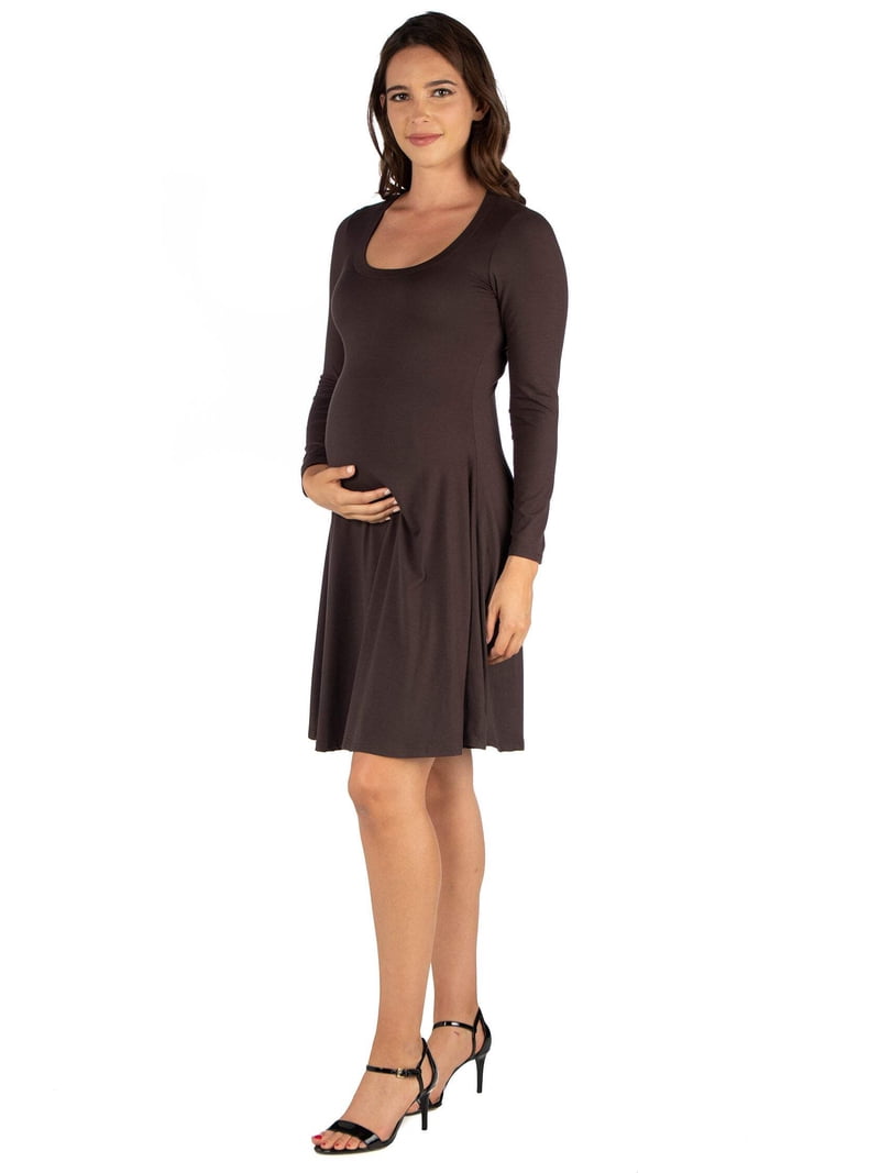 knee length skater dress with sleeves Women's 24seven Comfort Apparel Long Sleeve Knee Length Skater Dress