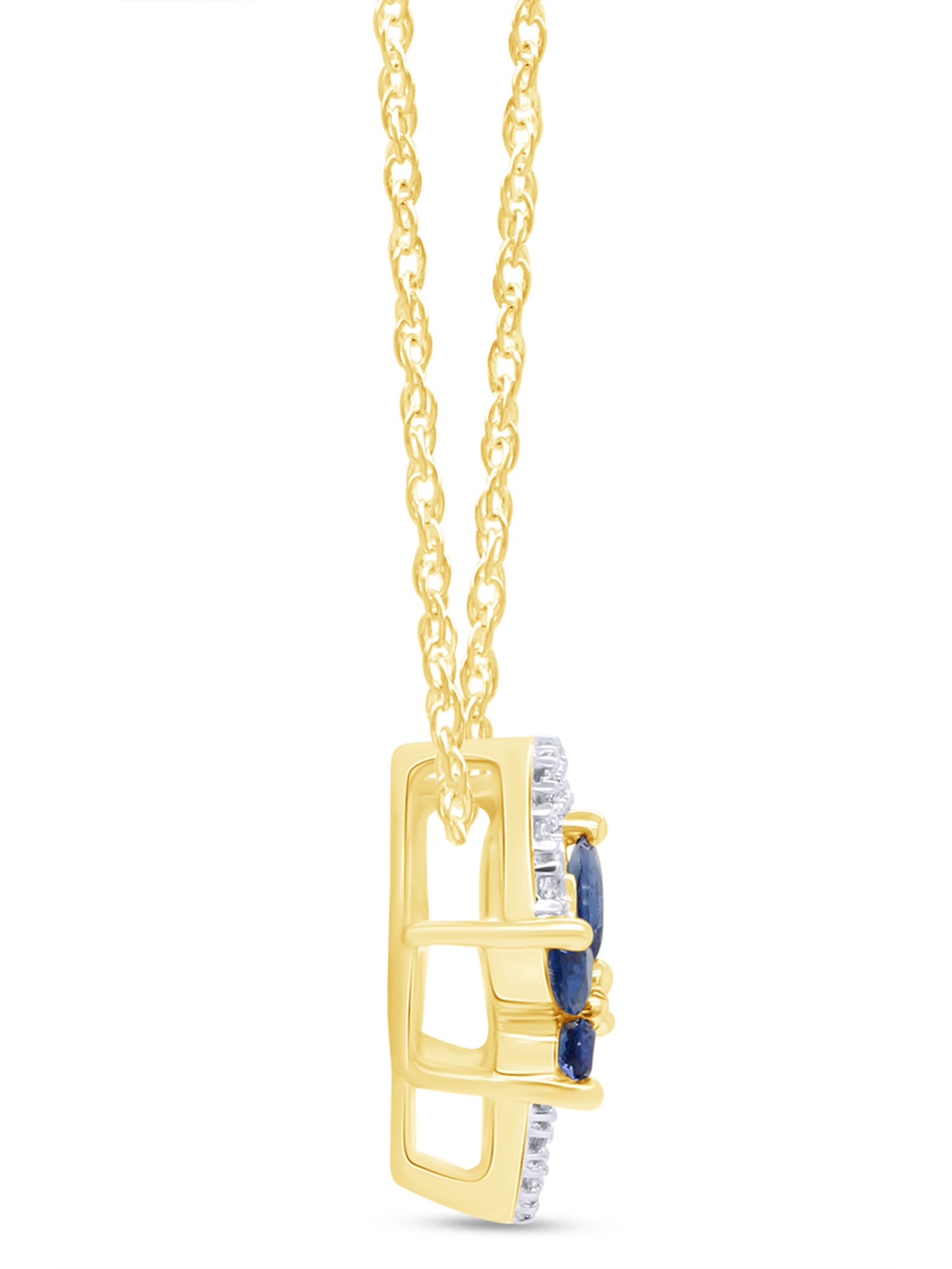 14k Yellow Gold Over Sterling Silver Simulated Blue Sapphire And Sparkling White Cubic Zirconia Butterfly Open Heart Pendant Necklace With 18" Chain