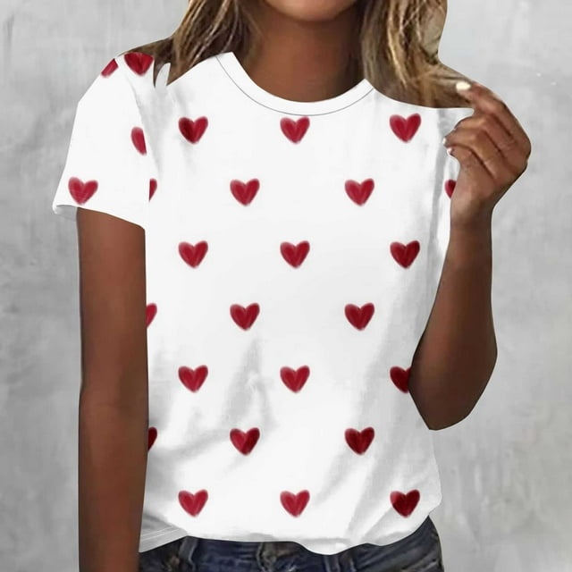 Ounisa T-Shirts Graphiques Cœur d'Amour Mignons pour Femmes Coupe Ample Manches Courtes