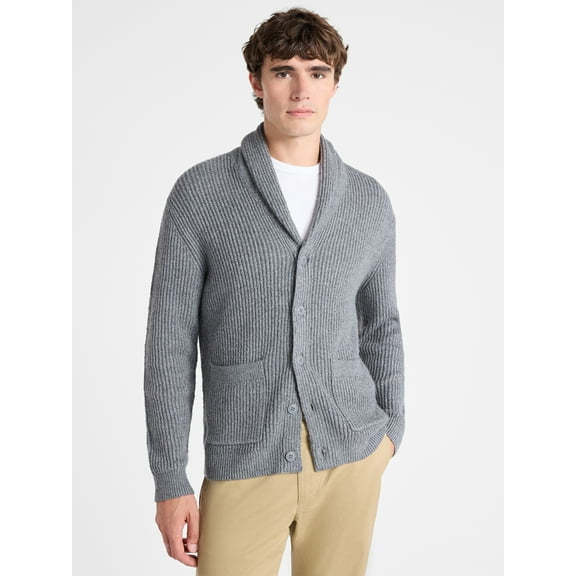 Free Assembly Men's Shawl Collar Cardigan Sweater, Sizes XS-3XL