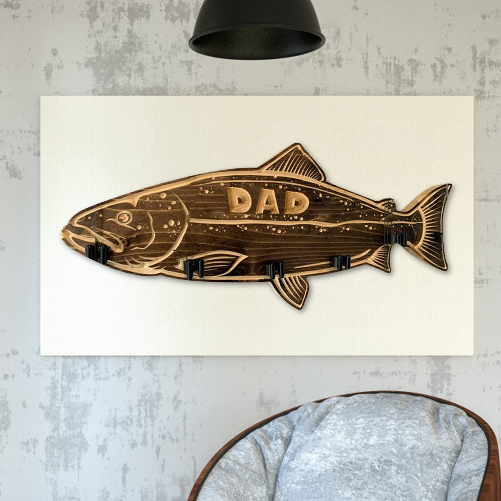 Fathers Day Wood Large Mouth Bass Fishing Rod Holder, Largemouth