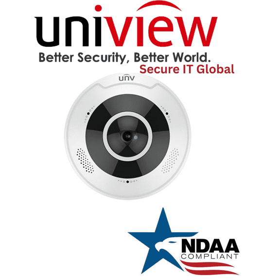 Uniview NDAA 12MP Panoramic Fisheye IP Security Camera 360° IR Night Vision, Two‑Way Audio, PoE, IP67/IK10 -From Secure IT Global