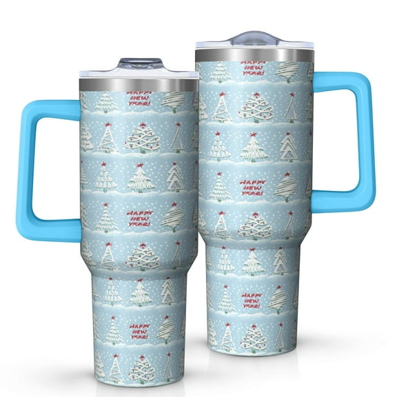 Blue Christmas Tree Pattern Tumbler with Handle and Lid,40oz Double Wall Vacuum Insulated Tumbler,Cups Gift for Women and Men