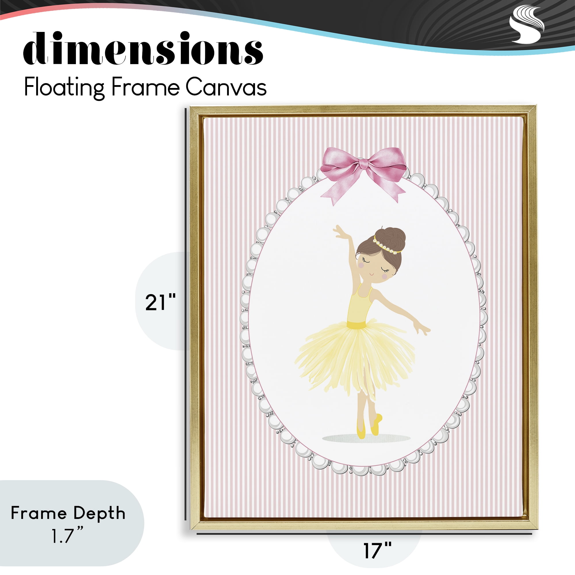 Stupell Industries Dainty Dance on Stripes Gold Framed Floater Canvas Wall Art, design by Christine Simpson Art