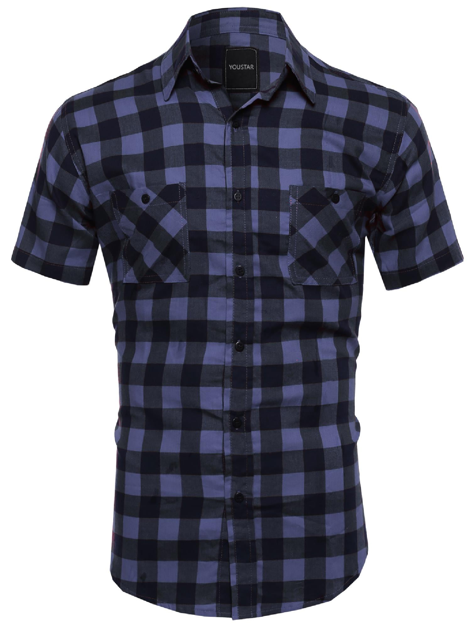 WSPLYSPJY Mens Standard-Fit Loose Long-Sleeve Plaid Button Down Blouses Shirt