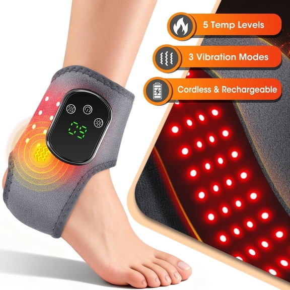Cordless Heated Ankle Massager with 5 Heat Settings 3 Vibration Modes 40Pcs LED Beads, Electric Foot Massager Warmer Wrap for Men and Women, 20 Mins Auto Shut Off
