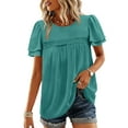 thumbnail image 2 of Vmvidoty Womens V Neck T-Shirt Summer Short Sleeve Dressy Pleated Casual Button Tops Eyelet Fashion Tees Mint Green XL, 2 of 9