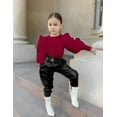 thumbnail image 3 of Toddler Girl Fall Outfits Puff Sleeve Ribbed Tops + Pants 2Pcs Girls Fashion Outfits 5-6T, 3 of 8