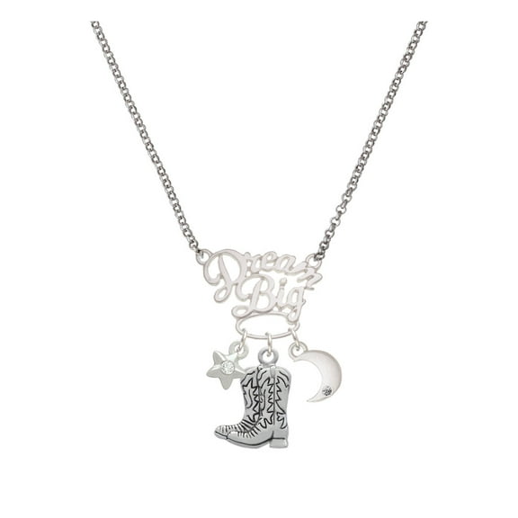 Delight Jewelry Silvertone Cowboy Boots Silvertone Dream Big Pendant Necklace, 25"