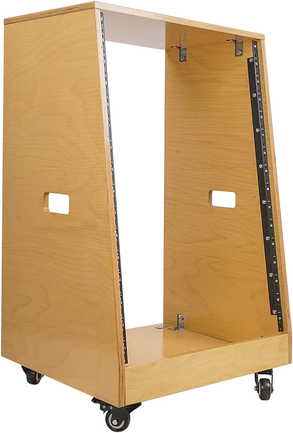 Sound Town DIY Slanted 16U Studio Rack, Plywood, Golden Oak, Rubber ...