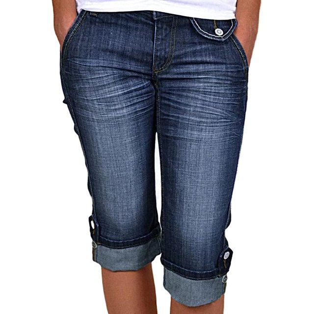 Short de mezclilla para mujer Dobladillo con puños Low Rise Bermudas Pantalones cortos de mezclilla Dobladillo sin rematar Bermudas de mezclilla 2023 TrendyNavy BlueLarge