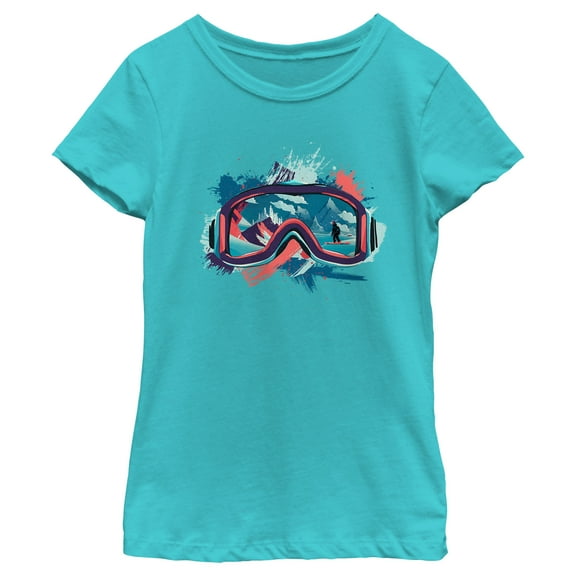 Girl's Lost Gods Snow Goggles Landscape  Graphic Tee Tahiti Blue Small