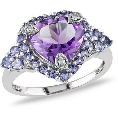 3 Carat T.G.W. Amethyst, Tanzanite and Diamond-Accent 10kt White Gold Heart Ring