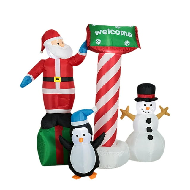 Inflables navideños de Papá para exteriores con pingüino y muñeco de nieve, decoración navideña con LED incorporado para fiestas en césped.