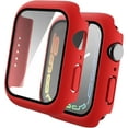 thumbnail image 1 of Case Compatible avec Apple Watch Série 7 41mm / 45mm PC Pare-Chocs avec Protection d'Écran en Verre Trempé Mat Couverture Rigide de Couleur Unie (Rouge, 45mm), 1 of 5
