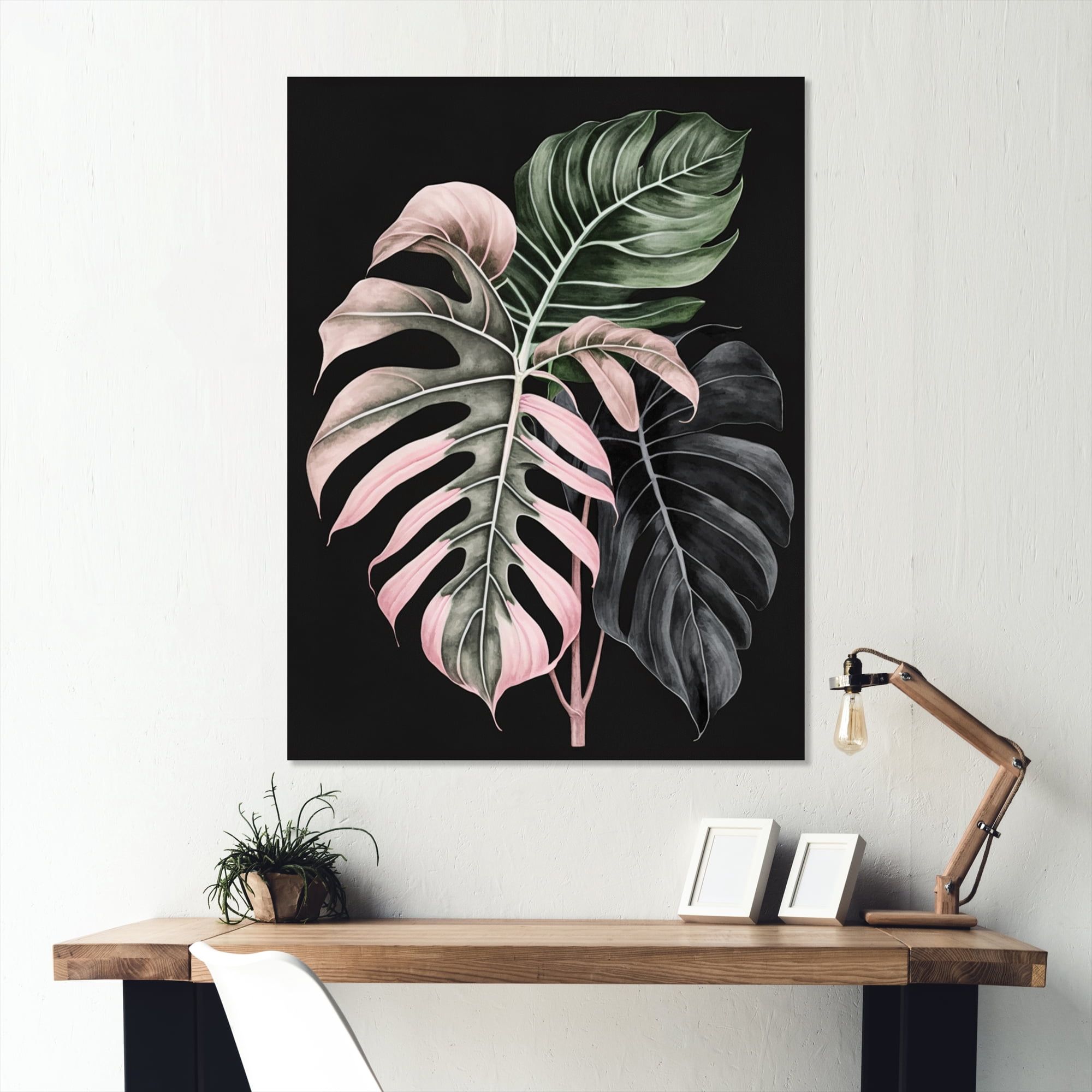 Designart Pink And White Philodendron Leaf II Canvas Wall Art