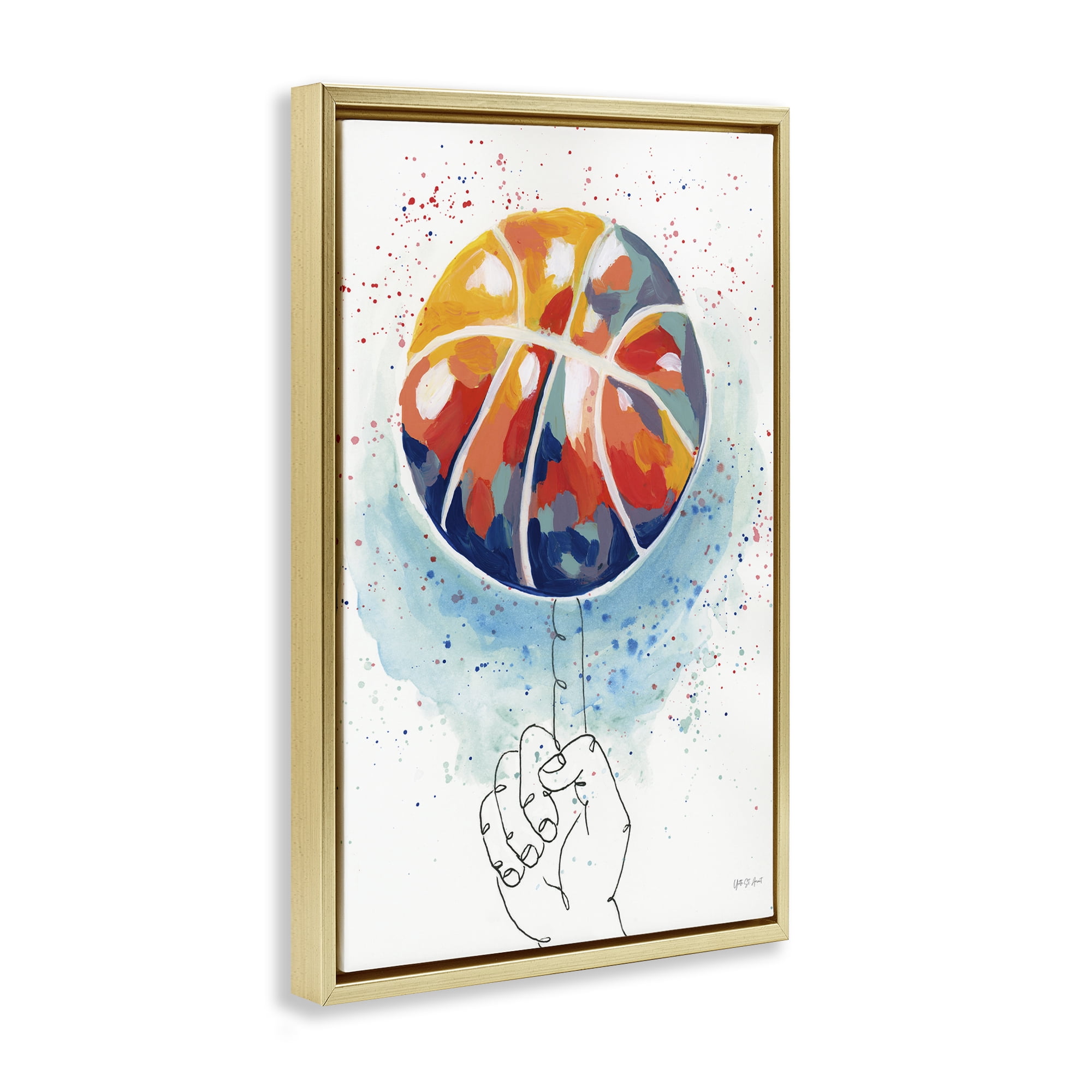 Stupell Industries Abstract Basketball Trick Sports Painting Gold Floater Framed Canvas Art Print Wall Art, 17 x 25