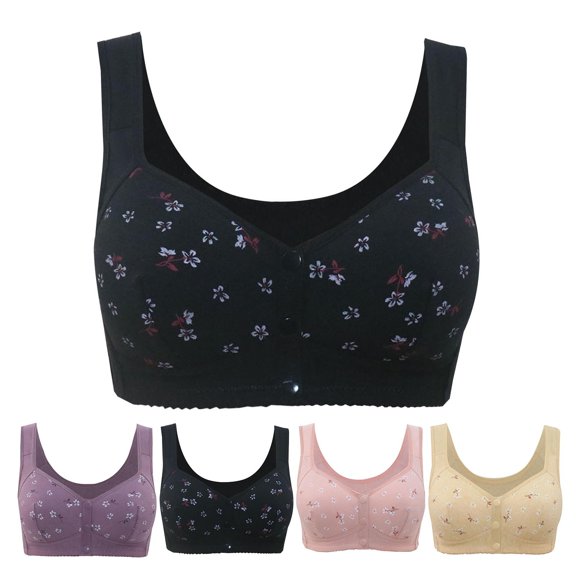 Gymayou Front Button Wireless Bra for Middle Aged Mom Vest Style Easy Front Snap No Underwire Comfort Bra for Elderly Women Daily Sleep Home Underwear Beige 36