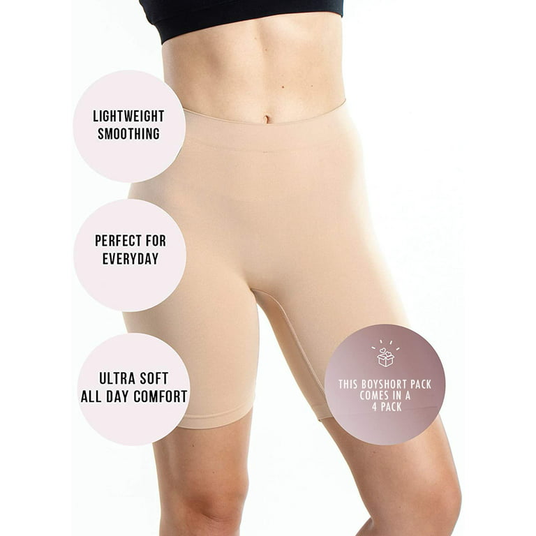 Emprella Nude Slip Shorts for Under Dresses, 4 Pack Womens Seamless Bike  Short - S 