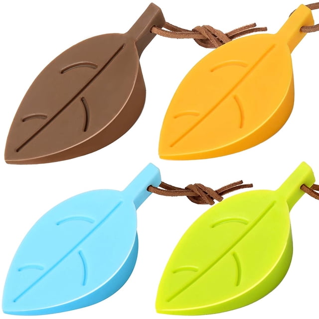 Whataatahia - Tope de puerta de silicona con forma de cuña, 4 unidades, diseño de hojas de dibujos animados, protector de dedos flexible y seguro, para el hogar y la oficina (verde, amarillo, azul,