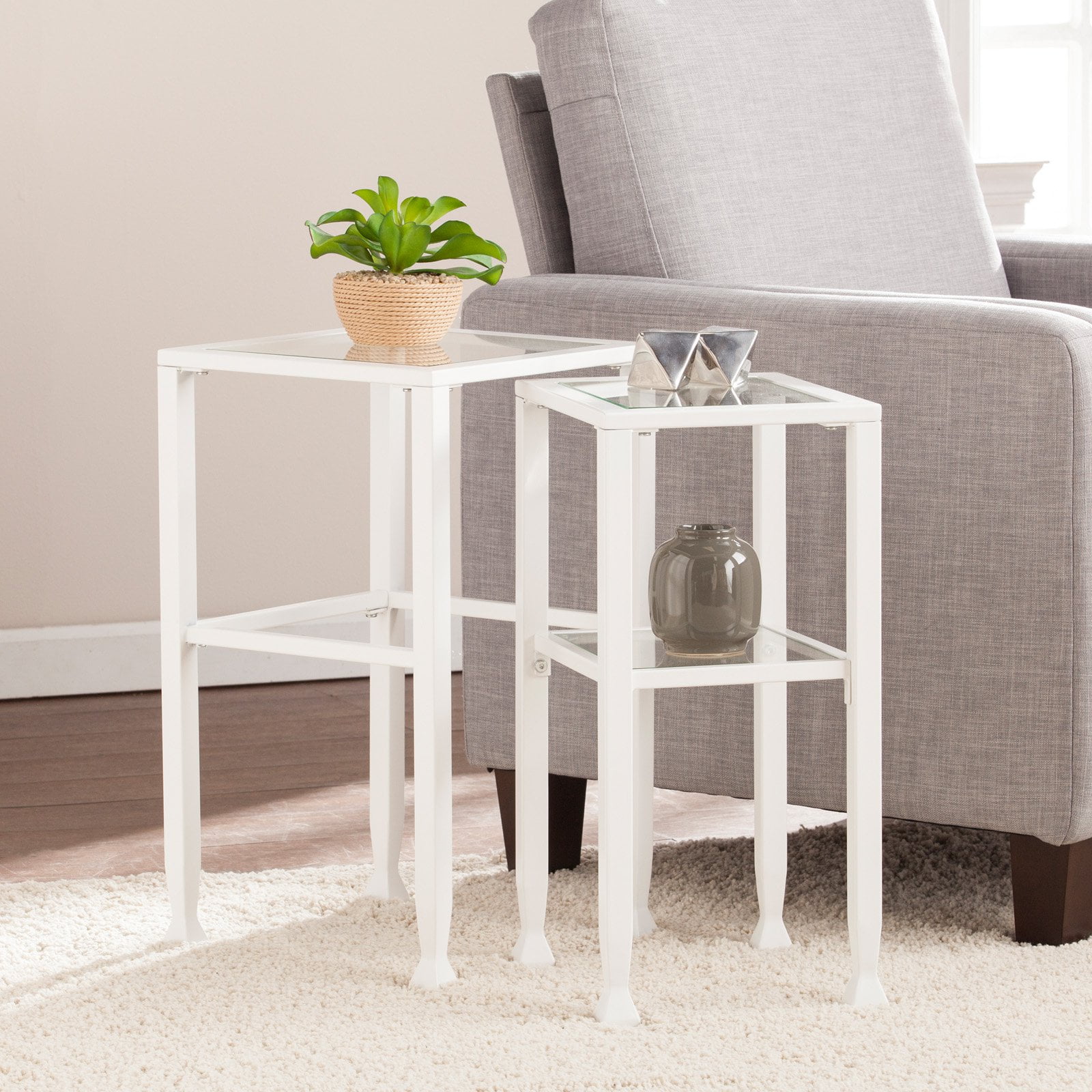 Southern Enterprises Jaymes Metal / Glass Contemporary 2piece Nesting