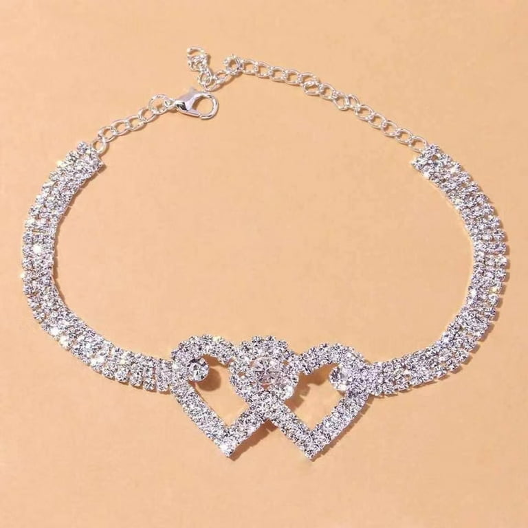 Double Heart Anklet Bracelet Bling Ankle Bracelet Love Barefoot