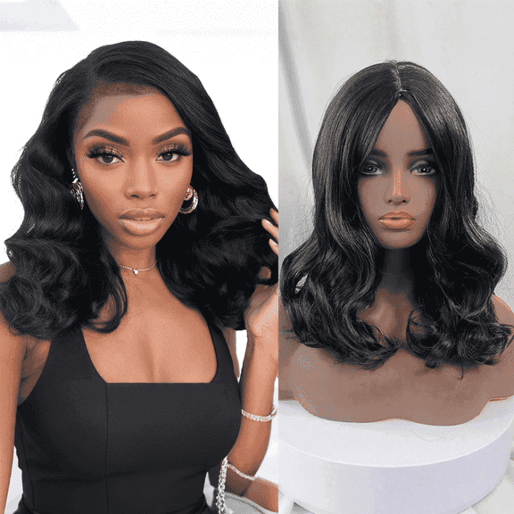 Morovan 14 Inch Black Curly Bob Wig for Women - Heat Resistant Synthetic Hair with Adjustable Straps, Natural Look for Daily & Party