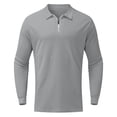 thumbnail image 3 of Gibobby Camisas polo Camisa informal con cremallera sólida para hombre, blusa con cuello vuelto, camisa de manga larga, camisa informal a la moda(Gris,G), 3 of 5