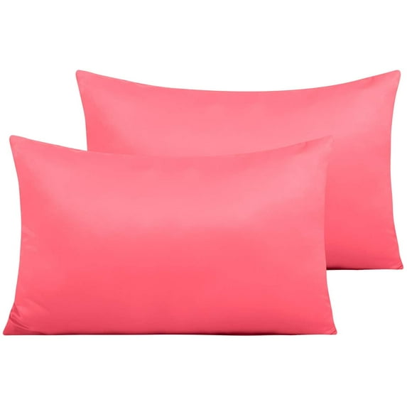 Zippered Satin Pillow Cases for Hair and Skin, Luxury Queen Hidden Zipper Pillowcases Set of 2, 20 x 30 Inches, Coral Pink