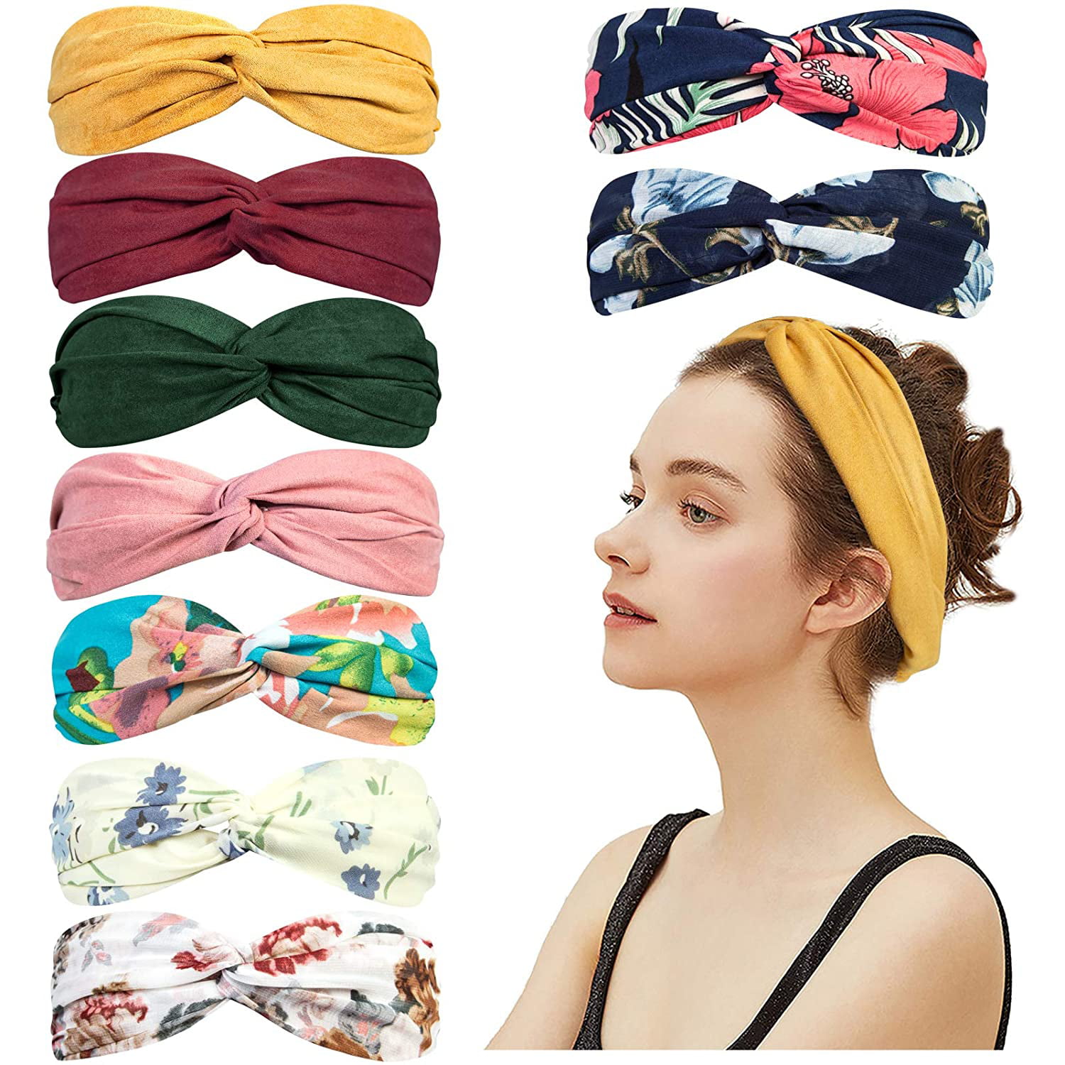 Vintage Style Top Knot Headband Turban Women Knotted Elastic Hair Bands For Girls Head Hoop Hairband Hair Accessories,style 3 white flower 