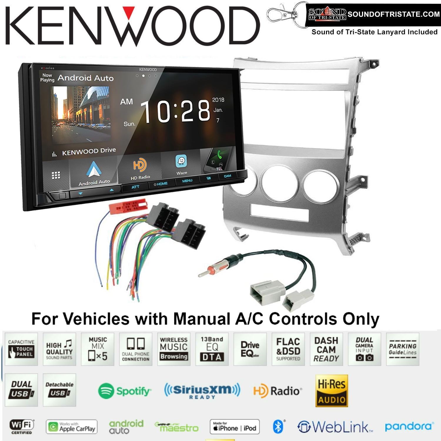 Kenwood DMX905S 6.95" Digital Media Receiver Install Kit with Apple CarPlay Bluetooth Fits 2007