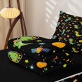 thumbnail image 5 of Erosebridal Cartoon Cute Dino Zipper Twin Comforter Sets with Fitted Sheet and 2 Pillowcases,Kawaii Dinosaur Astronaut Zipper Bedding Set For Boys,Black Reversible,4 Pieces, 5 of 7