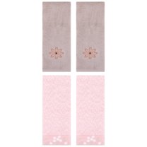 Unique Bargains 4 Pcs Floral Hand Towel Pink/Camel 14" x 28"/13" x 30"