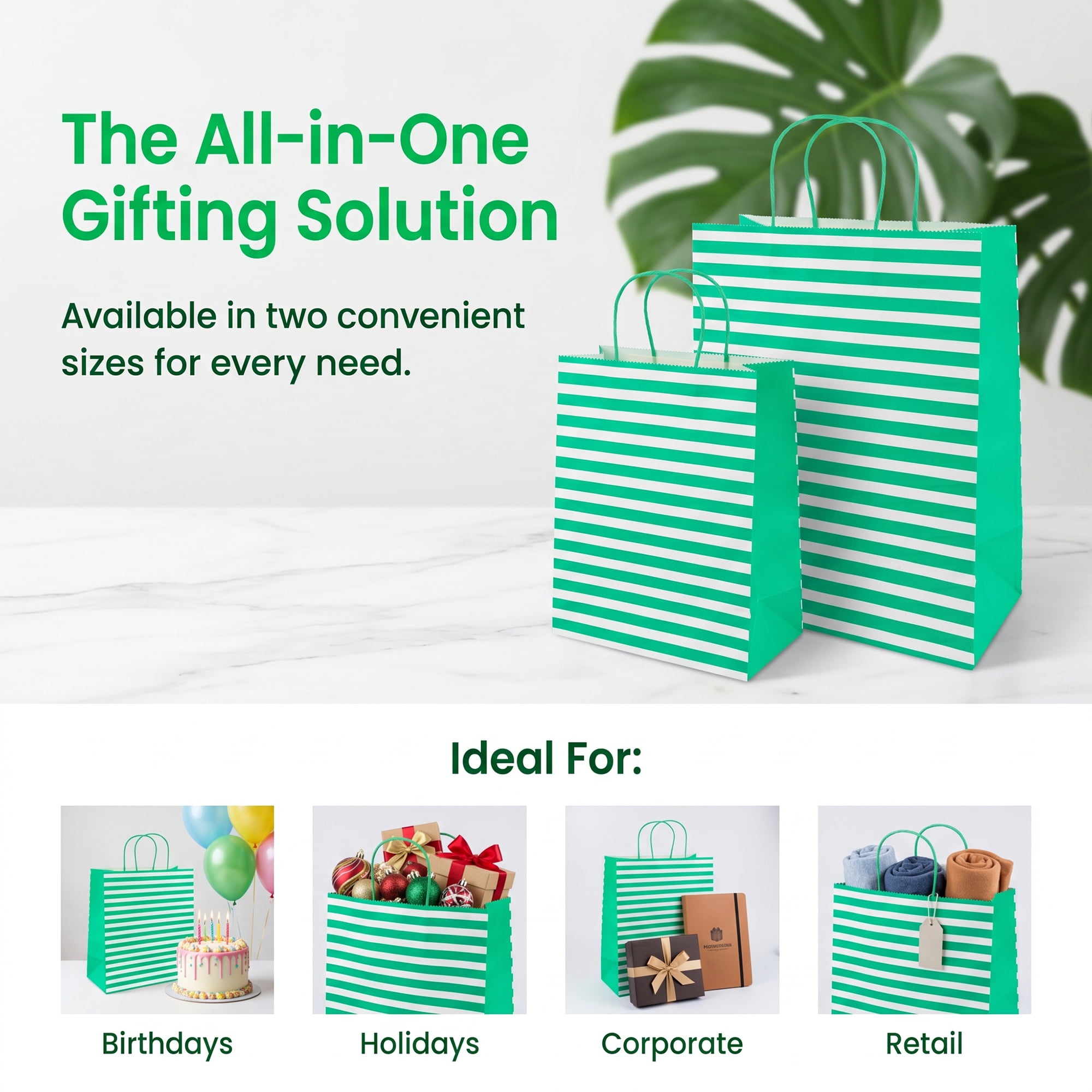 Unique Bargains Horizontal-stripe Gift Bag for Celebrations Green 5.2" x 3.2" x 8.4"