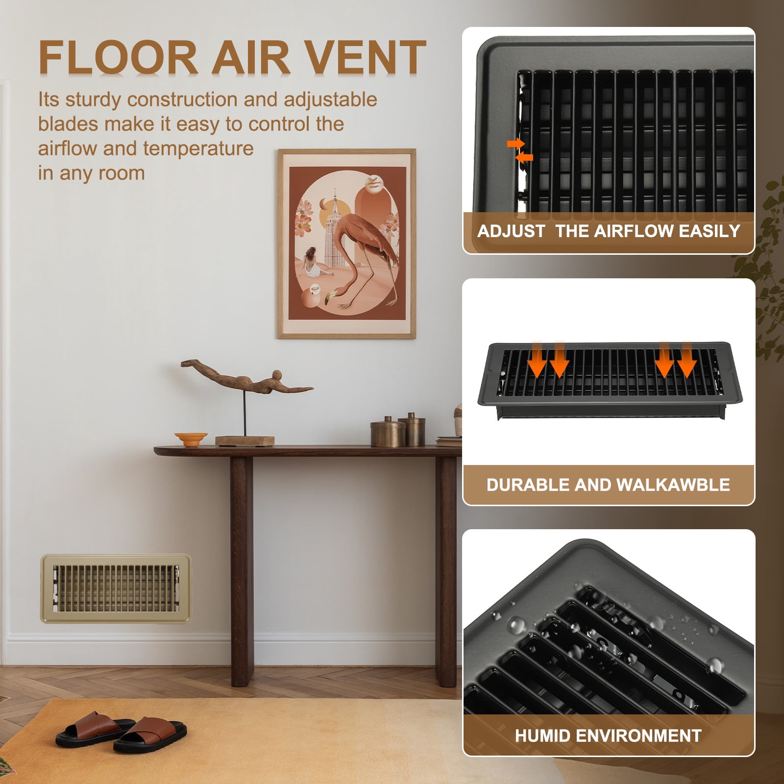 Uxcell 14 x 4 Inch Floor Register, 3pcs Heavy Duty Air Vent Cover Adjustable Floor Grates, Black