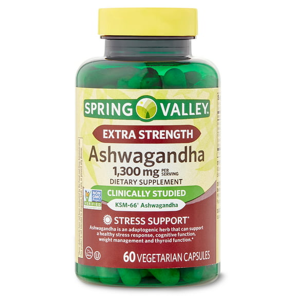 Spring Valley Extra Strength Ashwagandha Dietary Supplement, 1300 mg, 60 Vegetarian Capsules