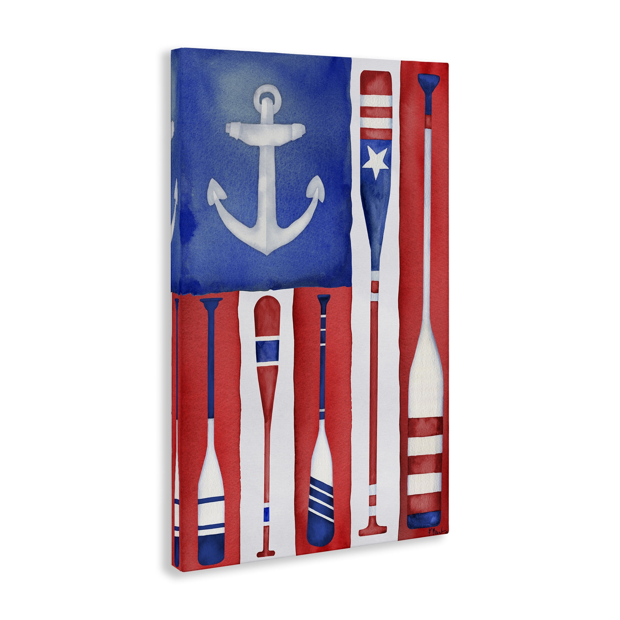 Stupell Industries Americana Oar Flag Patriotic Painting Wrapped Canvas Art Print Wall Art, 16 x 24