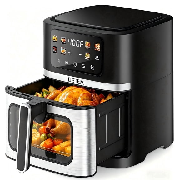 OSTBA 8.5QT Air Fryer with Viewing Window and Light, 1700W Large Digital Air Fryer, Family Size Hot Air Fryer with 8 Presets, Defrost Function and Dishwasher Safe Nonstick Basket, Black