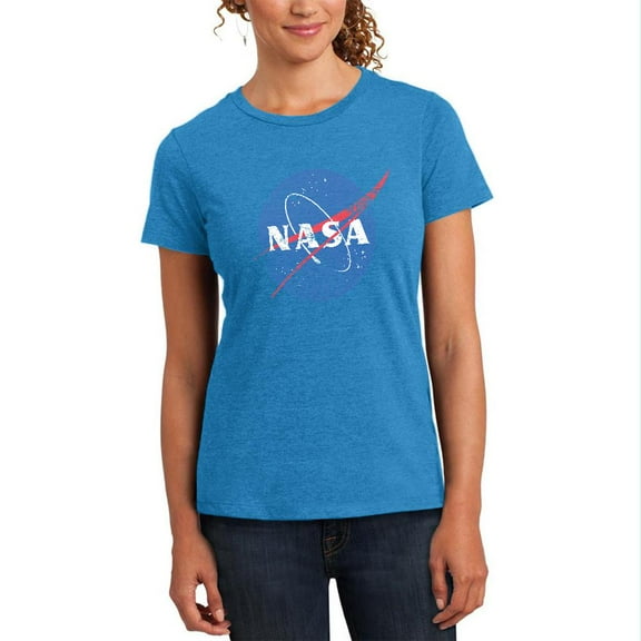 NASA Distressed Logo Womens Soft Heather T Shirt Heathered Bright Turquiose 2XL