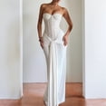 thumbnail image 6 of Women'S Evening Gown Waist Tie Slim Fit Ribbon Strapless Dress Elegant Formal Party Maxi Cocktail White XS, 6 of 9