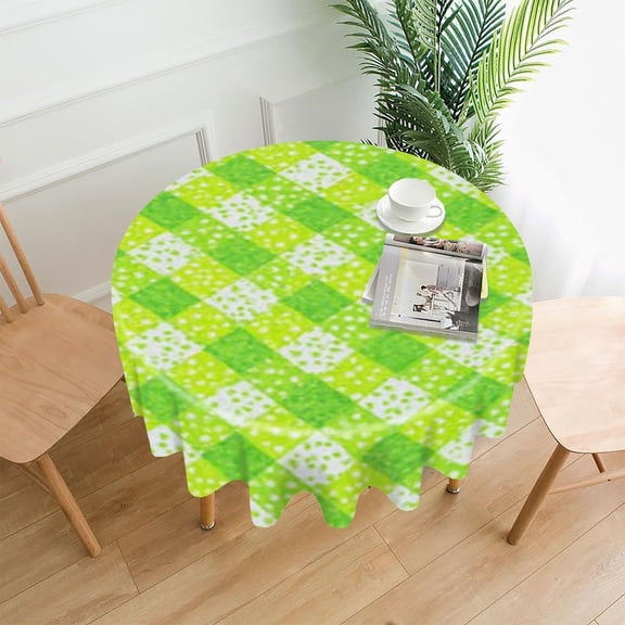RKSupls 60 Inch Round Tablecloth, Green Gingham Lace Premium Polyester Straight Edge Wrinkle Resistant Washable Table Cover for Party Home Dining Decor