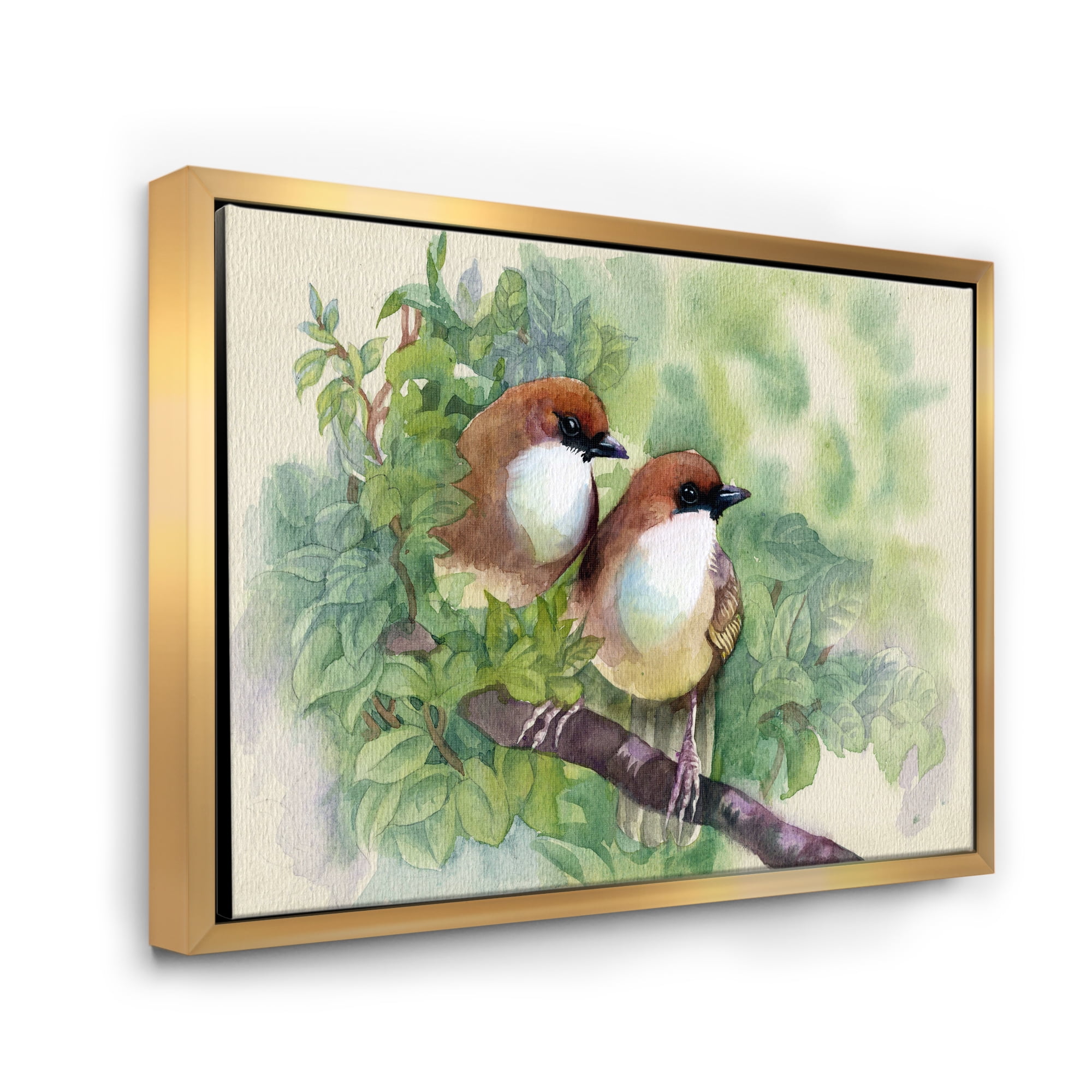 Designart 'Birds Of Spring Sitting On Branch' Traditional Framed Canvas Wall Art Print