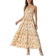 thumbnail image 1 of Vestido Boho de Cuello Halter INSPIRE CHIC para Mujeres, Vestido Maxi Floral Sin Mangas con Cintura Elástica, Vestido de Verano Color Albaricoque XL, 1 of 6