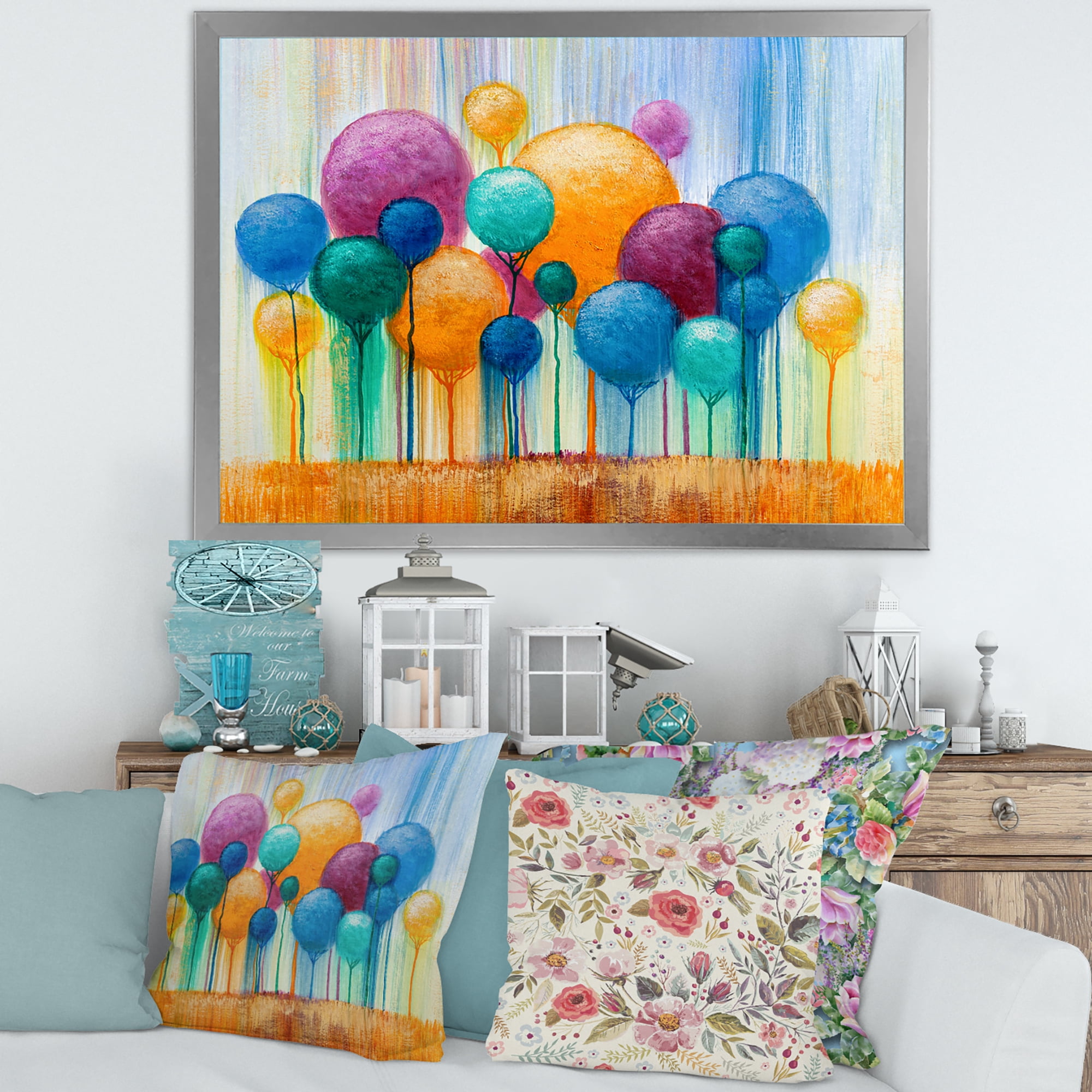 Designart 'Ornamental Colourful Trees IV' Modern Framed Art Print