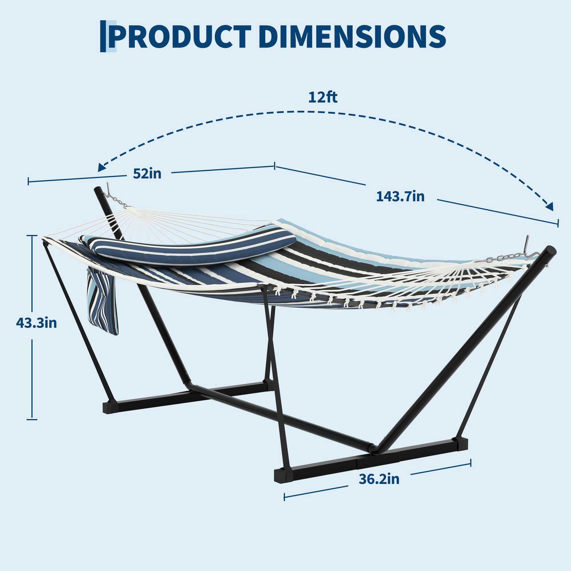 Heavy Duty 450 LBS Double Hammock with Stand & Pillow - 2 Person Outdoor Hammock with Balance Rope for Patio, Backyard, Poolside