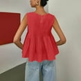 thumbnail image 4 of Womens Summer Pleated Peplum Sleeveless Solid Blouse Tank Tops Round Neck Y2K Babydoll Blouse Cotton Shirt, 4 of 4