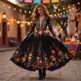 thumbnail image 6 of Meltox Women's Halloween Gothic Maxi Dress V Neck Long Sleeve Fit and Flare Floor Length Party Elegant Vintage Dress for Women Vermilion S, 6 of 8