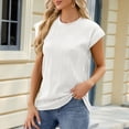 thumbnail image 4 of Camiseta de mujer con cuello redondo y manga corta: color liso, imitación algodón, informal/para el día a día, tallas S-XXL, verano, 4 of 6