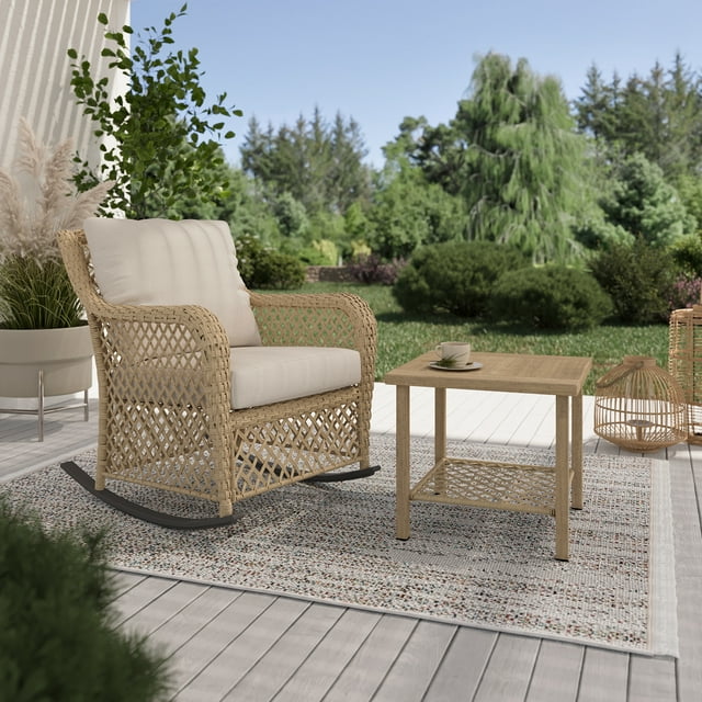 HOMETRENDS Belmont Steel Outdoor Rocking Chair with Cushions, Oatmeal